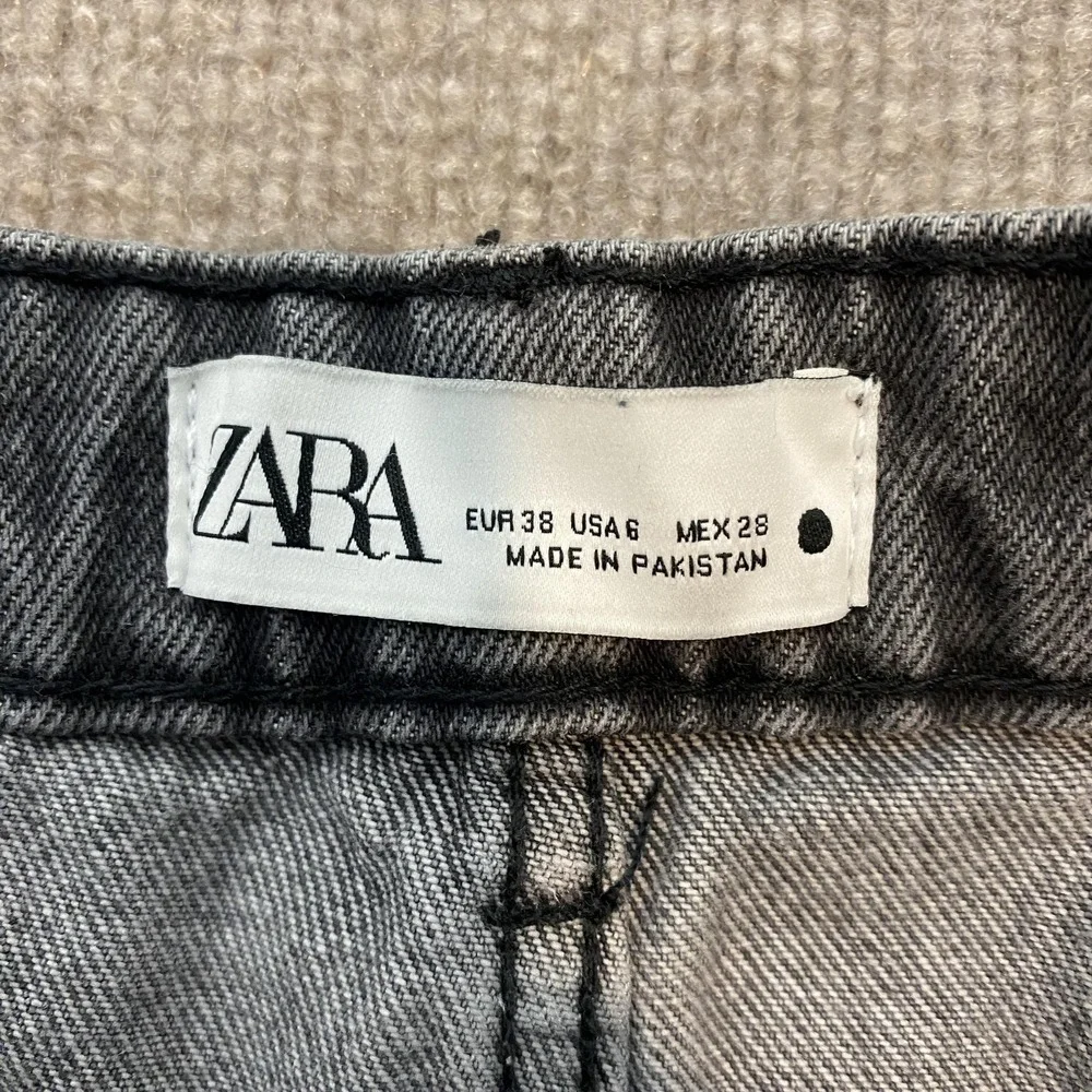 Zara Wide Leg Jeans Womens 6 Gray Charcoal Wash High Rise Relaxed Denim